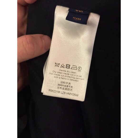 Louis Vuitton Checkered Navy & Black Sherpa Jacket Mens Full-Zip Embroidered Log - Picture 10 of 14